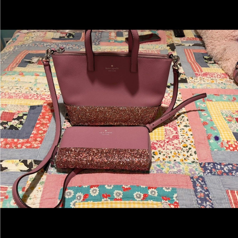 kate spade Pink Glitter Tote and Wallet Set